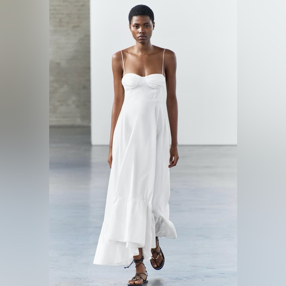 zara asymmetric poplin dress white | Dresses | Zara Zw Collection Ruffled Ref 267372 plain hem Aritzia Women's Grazie Cami Color:STRIPE Side hidden in